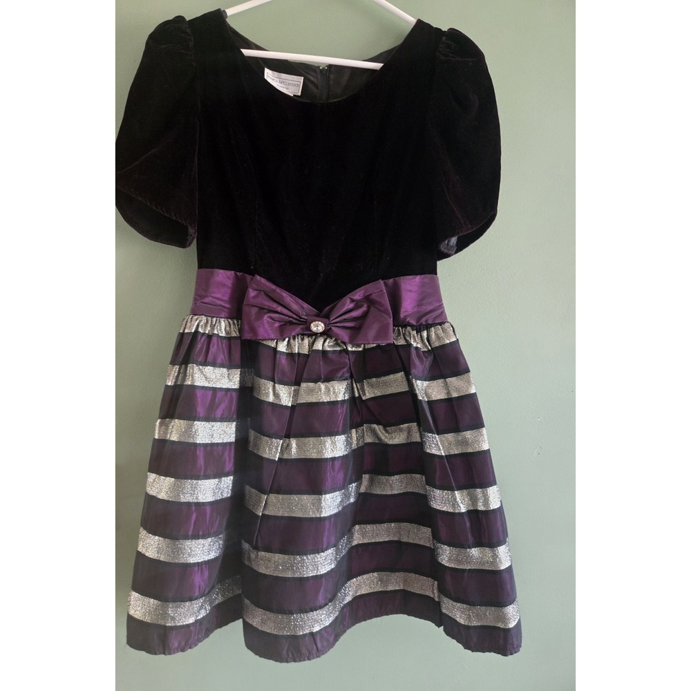 Jessica McClintock Gunne Sax Juniors Velvet Metallic Striped Party Dress 11/12